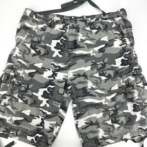 LA GATE Collection U.S.A. Gray Camo Cargo Shorts 100% Cotton Adjustable Size 50